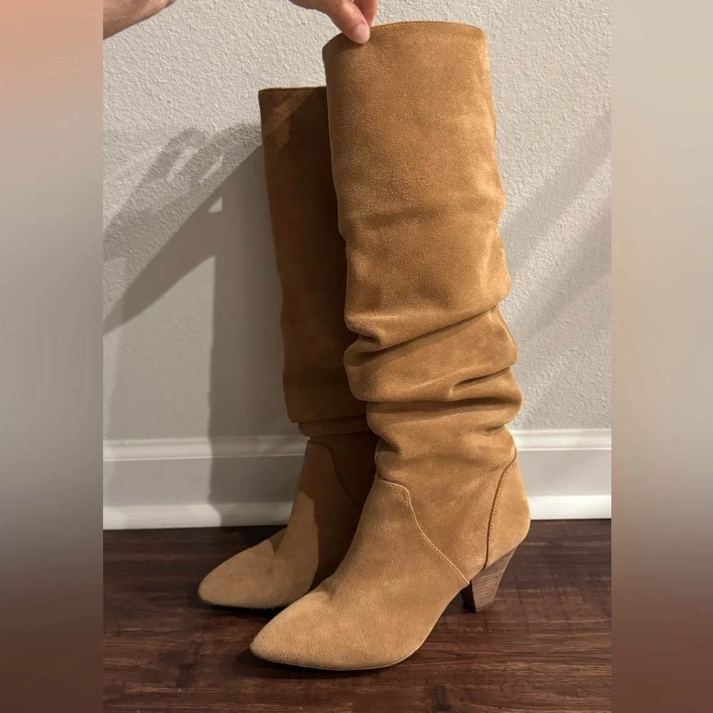 Camel Suede Scrunchie Boot Women's Pull up Boots